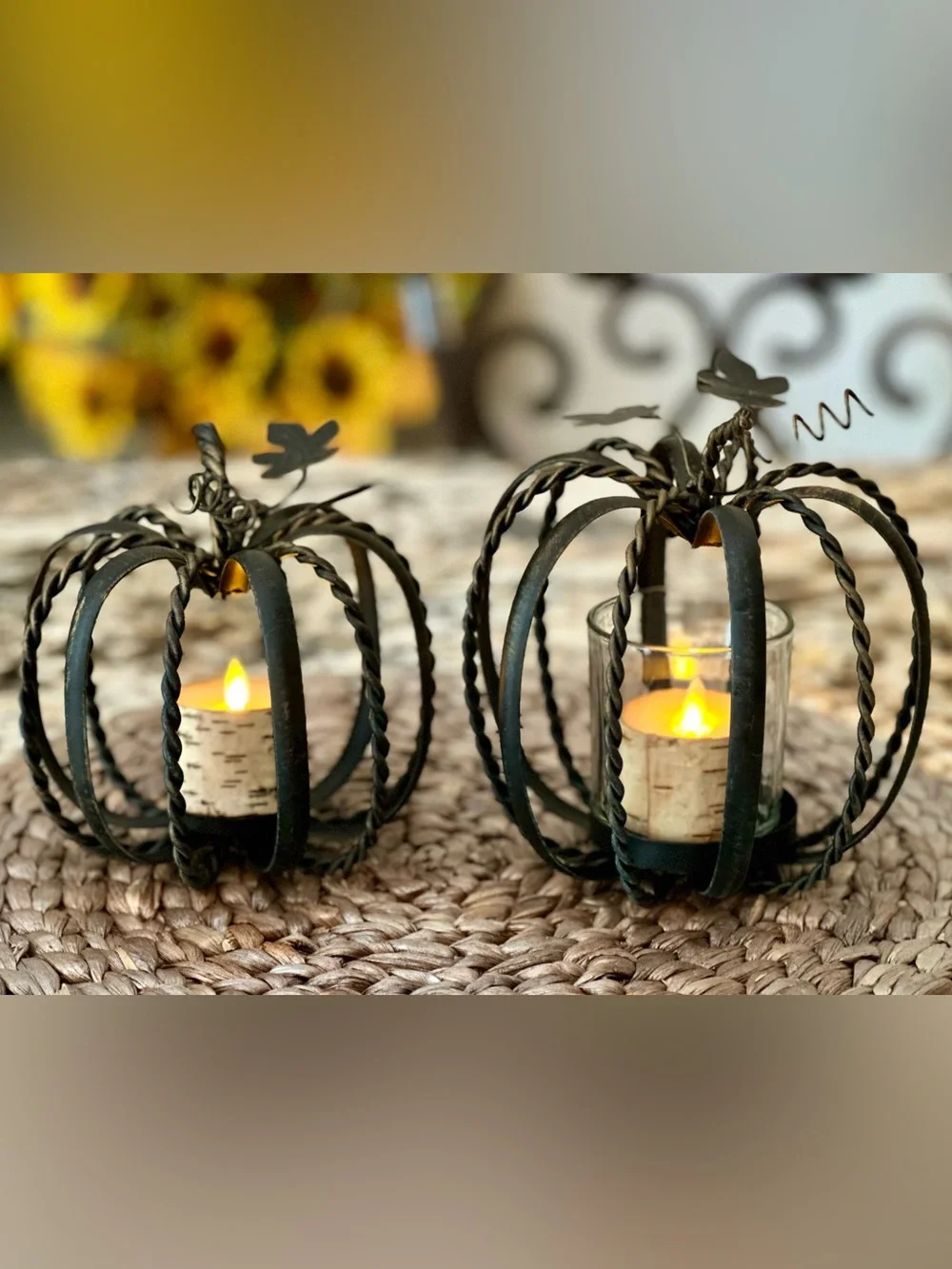 Pier 1 Twisted Metal Pumpkin Candle Holders 🤎 Set of 2
